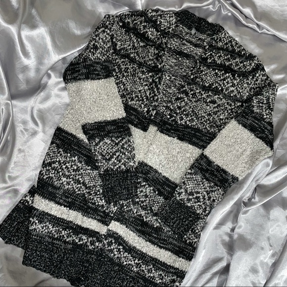 striped mixed knit open front cardigan - Picture 3 of 3